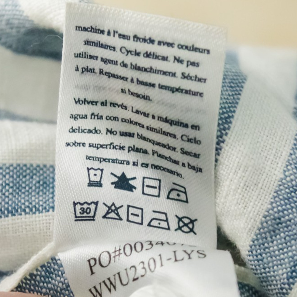 Faherty Size Large L Laguna Relaxed Blue White Stripe Print Linen Top Blouse - Picture 6 of 7